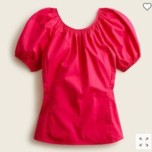 NEW: V-back puff-sleeve stretch cotton poplin top